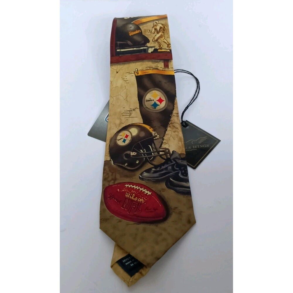 Pittsburgh Steelers Necktie Gold NFL Football Print Silk 57 Inches
